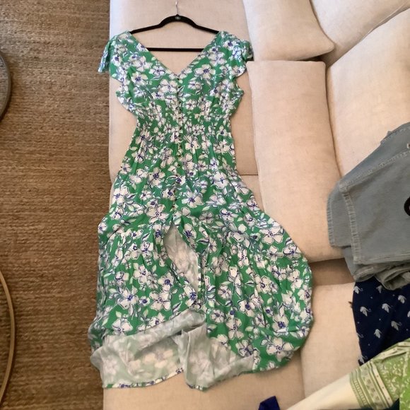 Green floral summer dress with smocked waist - Picture 3 of 6